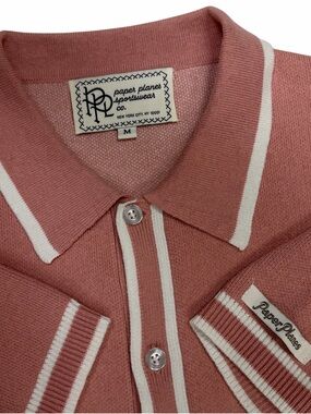 Paper Planes Sweater Bowling Shirt Men Medium Pale Mauve Short Sleeve Knit Jay Z